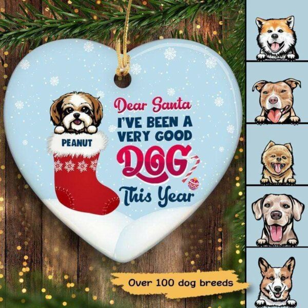 Heart Ornament Dear Santa I‘ve Been Good Dog Christmas Personalized Dog Decorative Christmas Ornament Pack 2