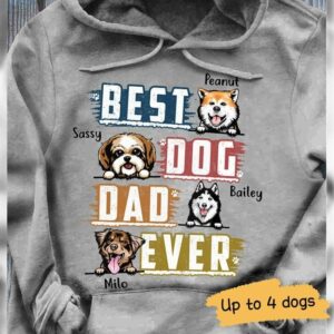 Hoodie Best Dog Dad Ever Retro Personalized Hoodie Pullover Hoodie / S / Ash