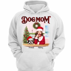 Hoodie & Sweatshirts Beautiful Woman Dog Mom Christmas Personalized Hoodie Sweatshirt Hoodie / White Hoodie / S