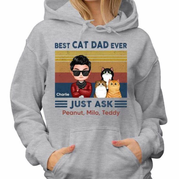 Hoodie & Sweatshirts Best Cat Dad Doll Man & Fluffy Cat Retro Personalized Hoodie Sweatshirt