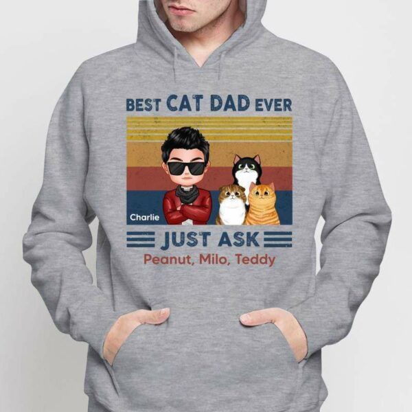 Hoodie & Sweatshirts Best Cat Dad Doll Man & Fluffy Cat Retro Personalized Hoodie Sweatshirt Hoodie / Ash Hoodie / S