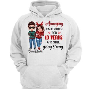 Hoodie & Sweatshirts Chibi Couple Annoying Each Other Personalized Hoodie Sweatshirt Hoodie / White Hoodie / S