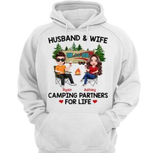 Hoodie & Sweatshirts Doll Couple Husband And Wife Camping Partners For Life Personalized Hoodie Sweatshirt Hoodie / White Hoodie / S