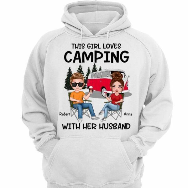Hoodie & Sweatshirts Doll Couple This Girl Loves Camping With Husband Personalized Hoodie Sweatshirt Hoodie / White Hoodie / S