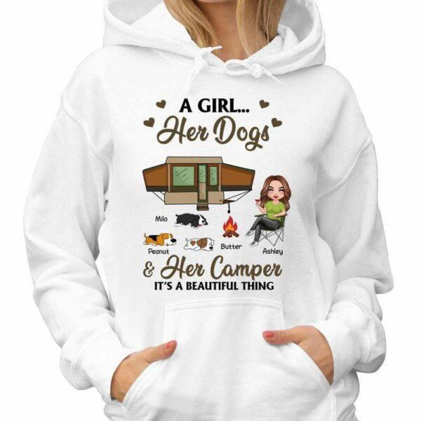 Hoodie & Sweatshirts Doll Girl And Her Dogs Camping Personalized Hoodie Sweatshirt