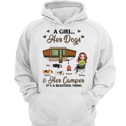 Hoodie & Sweatshirts Doll Girl And Her Dogs Camping Personalized Hoodie Sweatshirt Hoodie / White Hoodie / S
