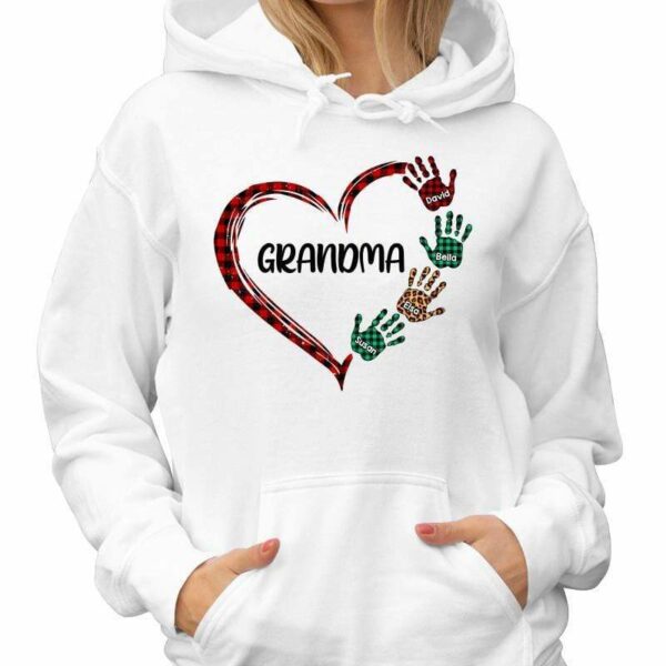 Hoodie & Sweatshirts Grandma Mom Floral Heart Hand Print Personalized Hoodie Sweatshirt