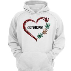 Hoodie & Sweatshirts Grandma Mom Floral Heart Hand Print Personalized Hoodie Sweatshirt Hoodie / White Hoodie / S