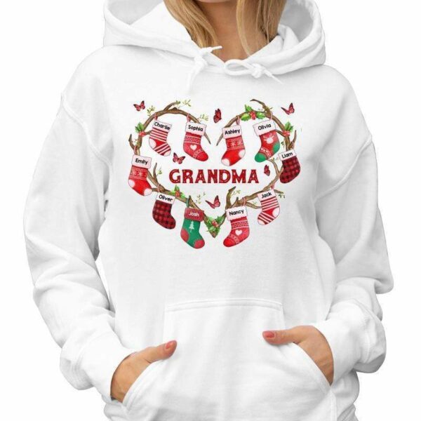 Hoodie & Sweatshirts Heart Stocking Grandma Grandkid Christmas Personalized Hoodie Sweatshirt