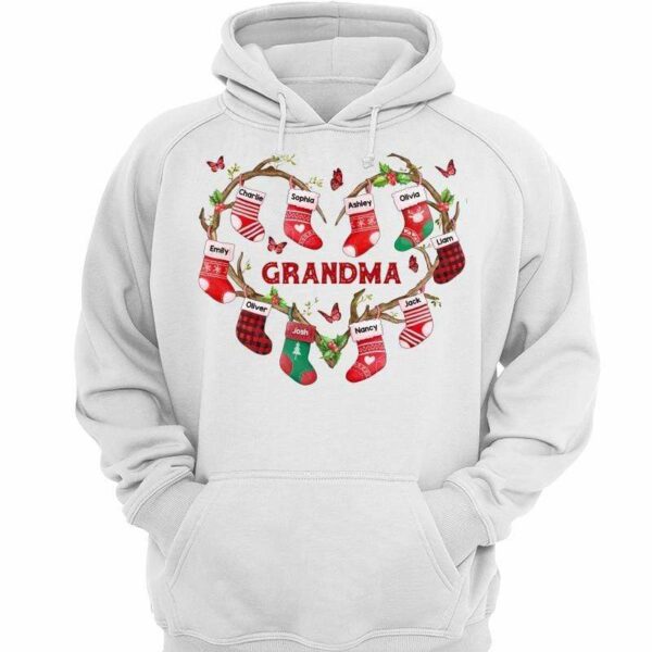 Hoodie & Sweatshirts Heart Stocking Grandma Grandkid Christmas Personalized Hoodie Sweatshirt Hoodie / White Hoodie / S