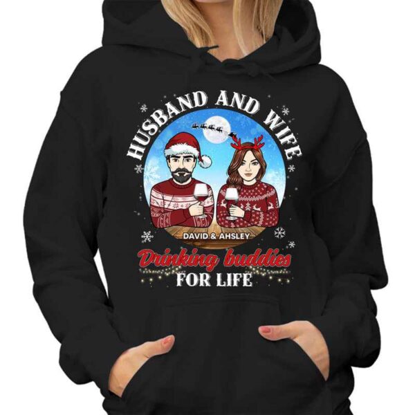 Hoodie & Sweatshirts Husband And Wife Drinking Buddies Christmas Personalized Hoodie Sweatshirt