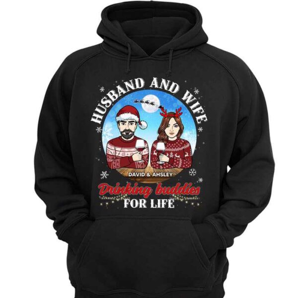 Hoodie & Sweatshirts Husband And Wife Drinking Buddies Christmas Personalized Hoodie Sweatshirt Hoodie / Black Hoodie / S