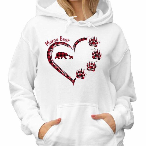 Hoodie & Sweatshirts Mama Bear Red Plaid Personalized Hoodie Sweatshirt
