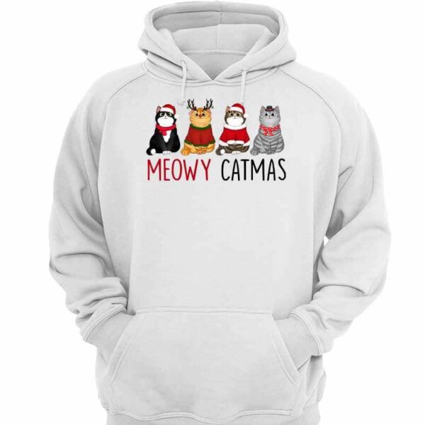 Hoodie & Sweatshirts Meowy Catmas Christmas Fluffy Cat Personalized Hoodie Sweatshirt Hoodie / White Hoodie / S