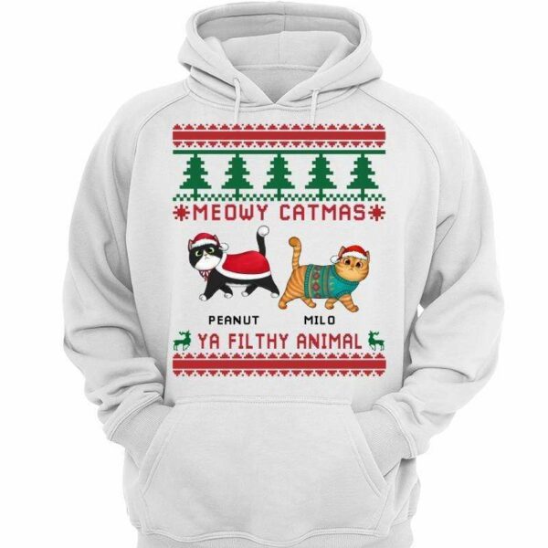Hoodie & Sweatshirts Meowy Catmas Filthy Animals Christmas Personalized Hoodie Sweatshirt Hoodie / White Hoodie / S
