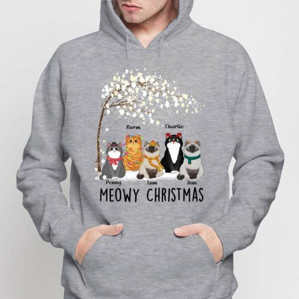 Hoodie & Sweatshirts Meowy Christmas Cat Under Tree Personalized Hoodie Sweatshirt