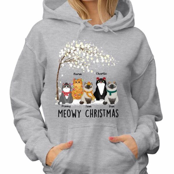 Hoodie & Sweatshirts Meowy Christmas Cat Under Tree Personalized Hoodie Sweatshirt
