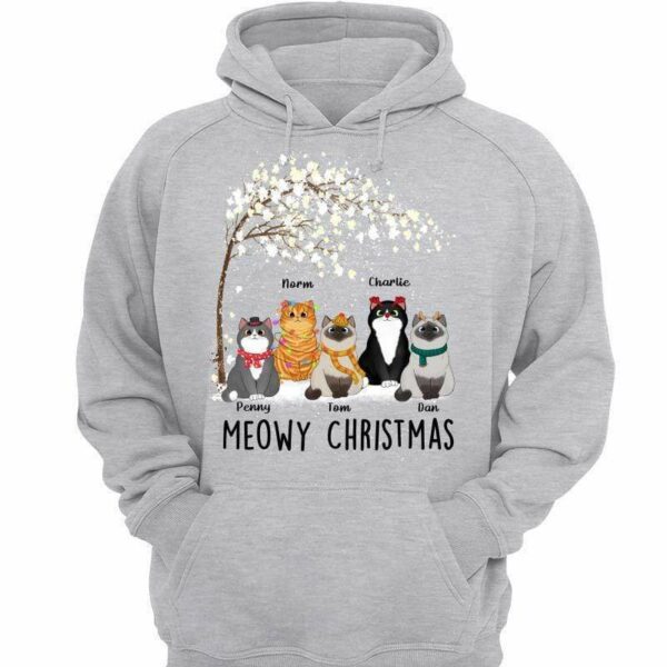 Hoodie & Sweatshirts Meowy Christmas Cat Under Tree Personalized Hoodie Sweatshirt Hoodie / Ash Hoodie / S