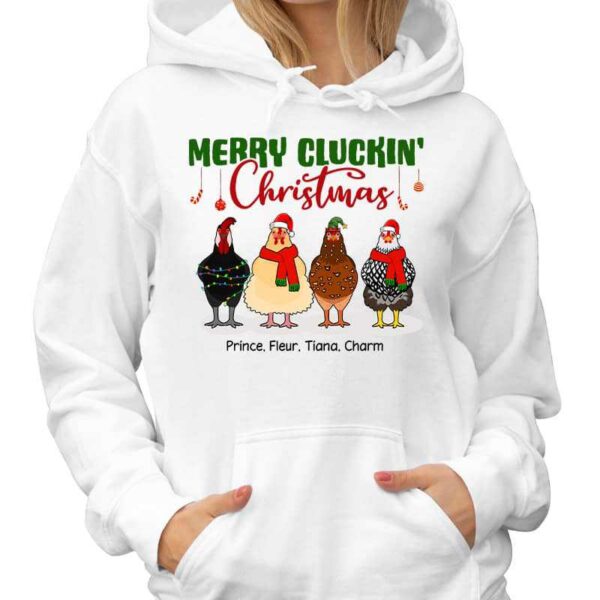 Hoodie & Sweatshirts Merry Cluckin‘ Christmas Chicken Personalized Hoodie Sweatshirt