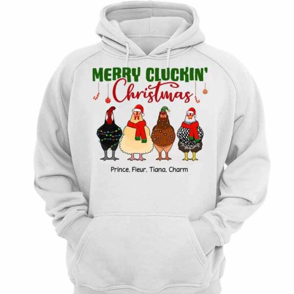 Hoodie & Sweatshirts Merry Cluckin‘ Christmas Chicken Personalized Hoodie Sweatshirt Hoodie / White Hoodie / S