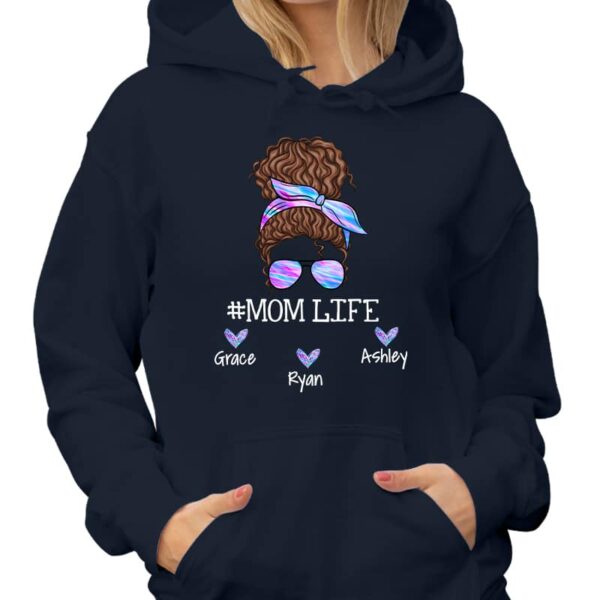 Hoodie & Sweatshirts Messy Bun Mom Grandma Life Hologram Personalized Hoodie Sweatshirt