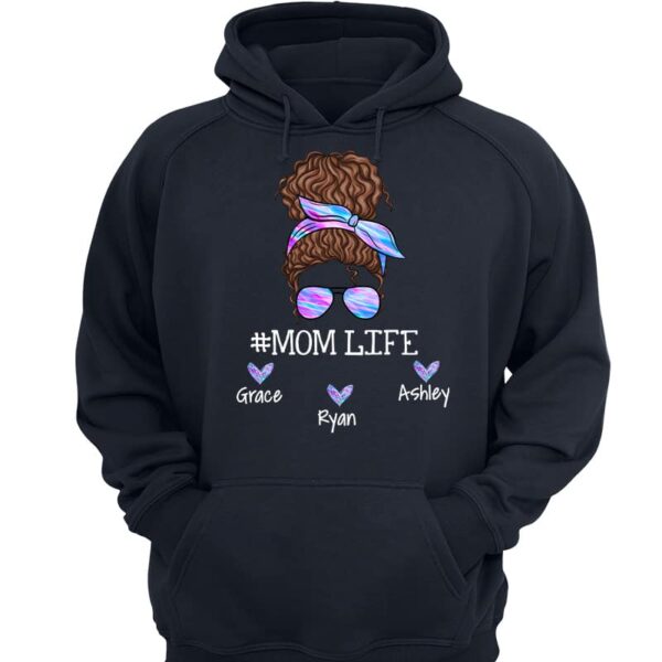 Hoodie & Sweatshirts Messy Bun Mom Grandma Life Hologram Personalized Hoodie Sweatshirt Hoodie / Navy Hoodie / S