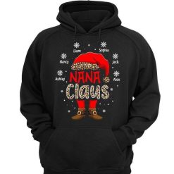 Hoodie & Sweatshirts Nana Claus Grandma Mom Gift Leopard Christmas Personalized Hoodie Sweatshirt Hoodie / Black Hoodie / S