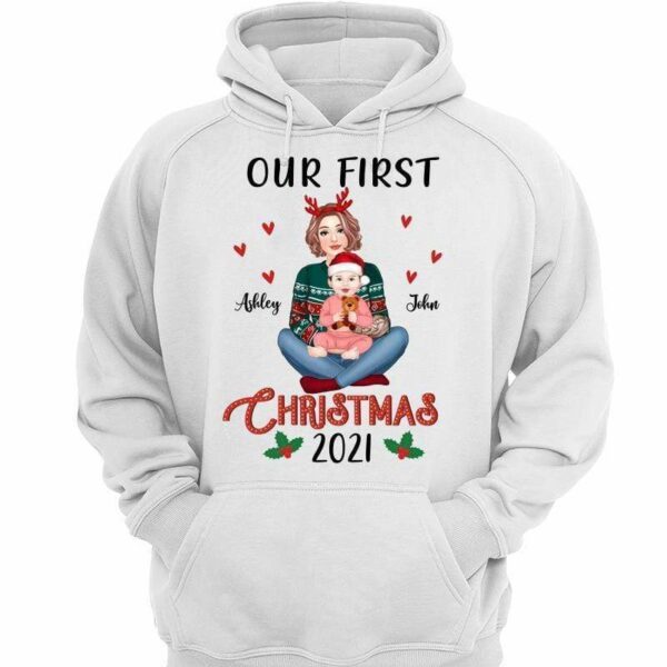 Hoodie & Sweatshirts Our First Christmas Mom & Baby Personalized Hoodie Sweatshirt Hoodie / White Hoodie / S