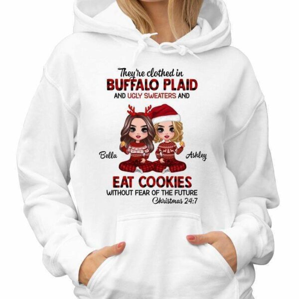 Hoodie & Sweatshirts She Clothed In Buffalo Plaid Doll Girl Christmas Personalized Hoodie Sweatshirt