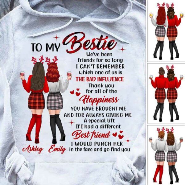 Hoodie To My Bestie Checkered Pattern Personalized Hoodie Pullover Hoodie / S / White