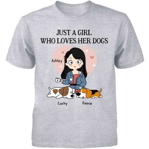 Kid Apparel Just A Girl Loves Dogs Chibi Personalized Youth Shirt