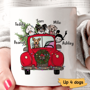 Mugs A Girl And Her Dogs Christmas Truck Personalized Coffee Mug 11oz