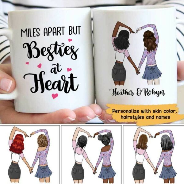 Mugs Besties At Heart Long Distance Relationship Gift Personalized Coffee Mug 11oz