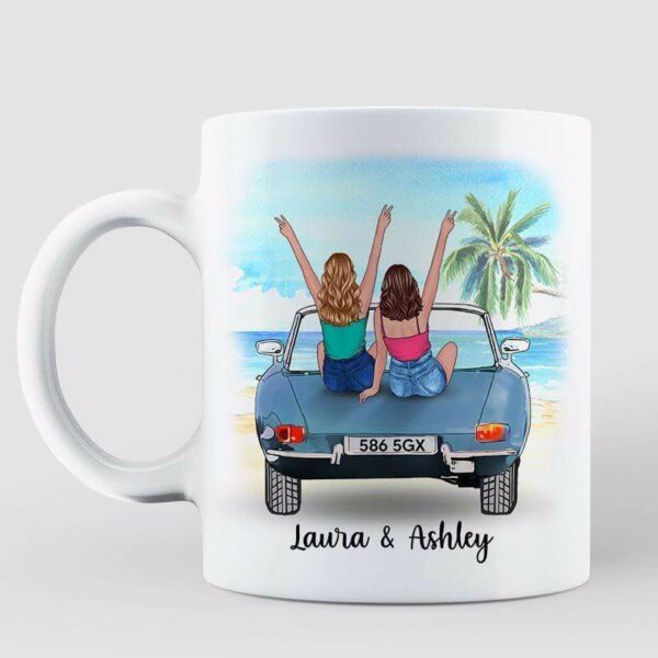 Mugs Besties Sitting On Car Summer Beach Landscape Personalized Mug 11oz