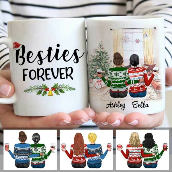 Mugs Besties With Christmas Tree Personalized Mug 11oz