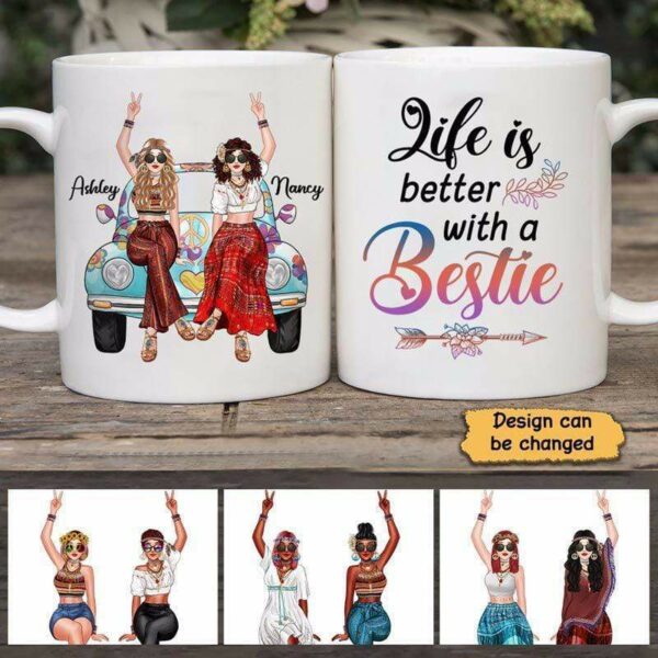 Mugs Bohemian Besties Hippie Personalized Coffee Mug Ceramic Mug / White / 11oz