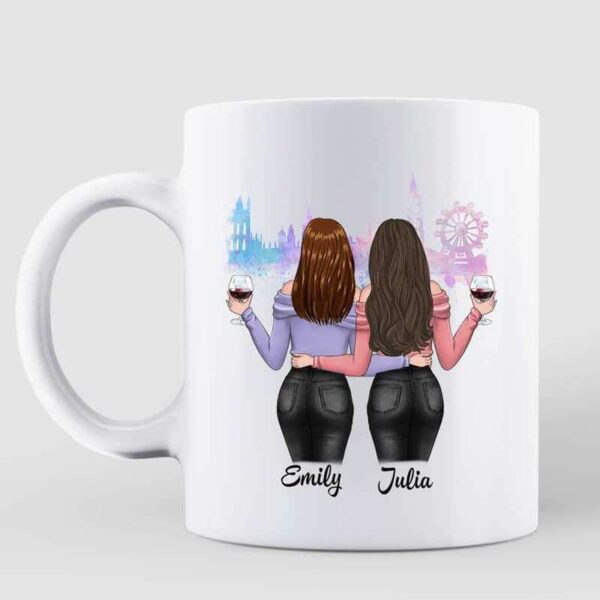 Mugs Charming Girls Besties Watercolor Skyline Personalized Mug 11oz