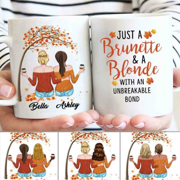 Mugs Fall Season Blonde And Brunette Besties Personalized Coffee Mug 11oz