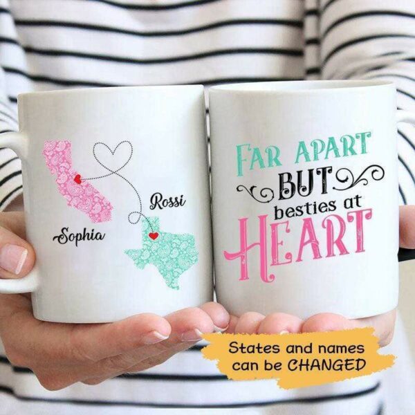Mugs Far Apart Besties At Heart Paisley State Personalized Coffee Mug, Long Distance Relationship Gift 11oz