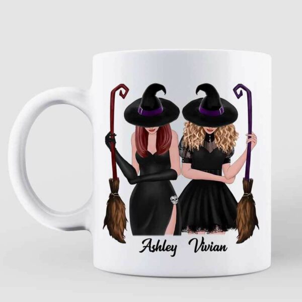 Mugs Front View Halloween Besties Good Witch Bad Witch Personalized Mug 11oz