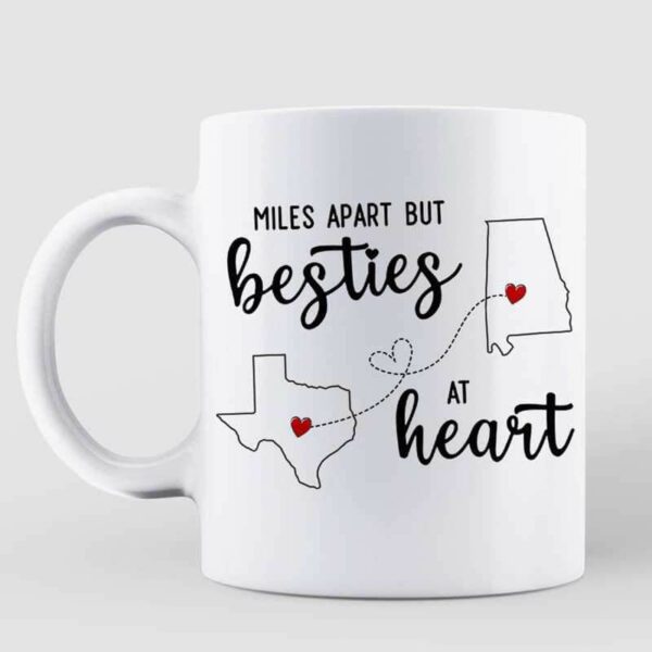 Mugs Long Distance State Outline Besties Checkered Pattern Personalized Mug 11oz