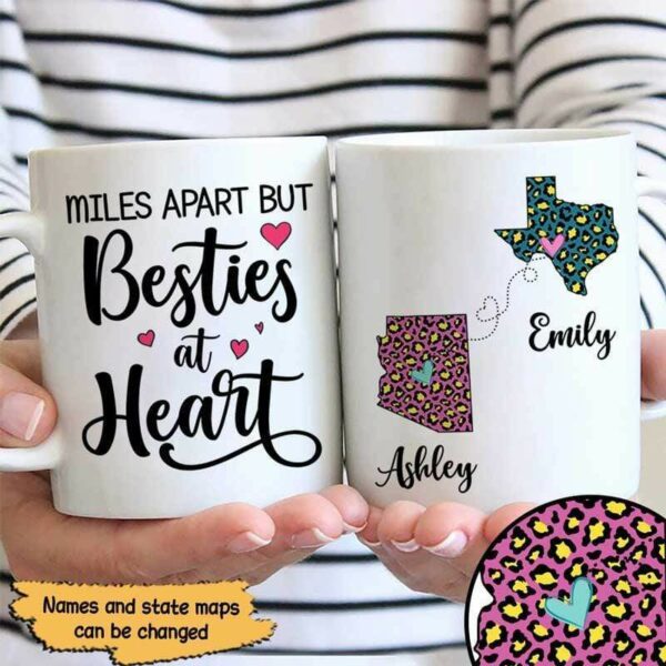 Mugs Miles Apart Besties At Heart Colorful Leopard Personalized Mug 11oz