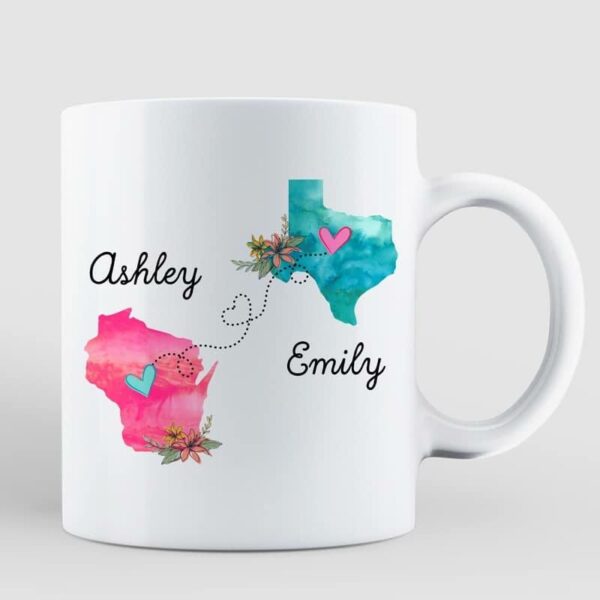 Mugs Still Having Coffee Long Distance Besties Watercolor Flower States Personalized Mug 11oz