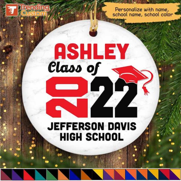 Ornament 2022 Senior Class Of Year Christmas Personalized Circle Ornament Ceramic / Pack 1