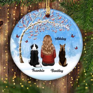 Ornament A Girl Who Loves Her Dogs Berry Tree Personalized Circle Ornament Ceramic / Pack 1