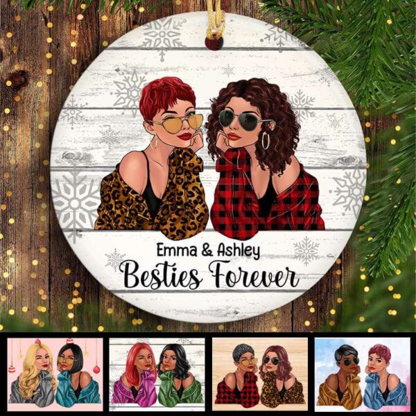 Ornament Always Sisters Besties Fashion Girl Personalized Circle Ornament Ceramic / Pack 1