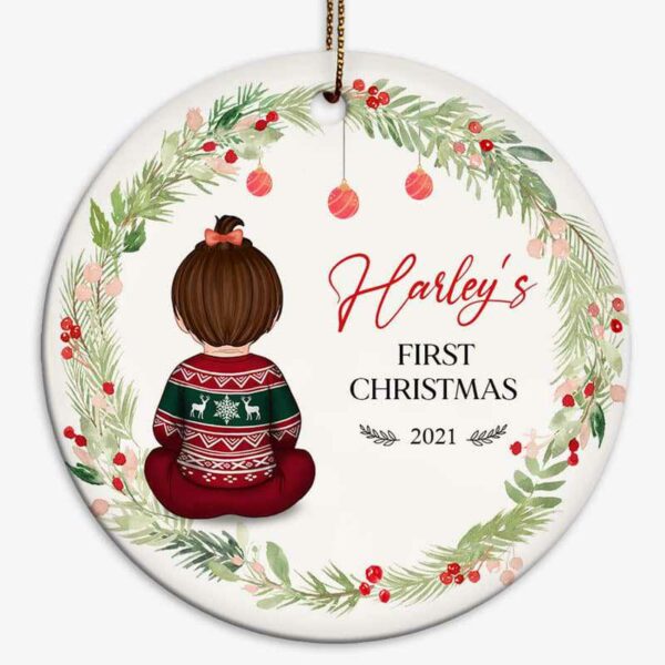 Ornament Baby Back View First Christmas Personalized Circle Ornament
