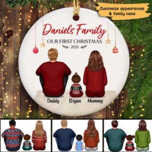 Ornament Baby First Christmas Family Personalized Circle Ornament Ceramic / Pack 1