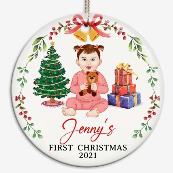 Ornament Baby First Christmas Front View Personalized Circle Ornament