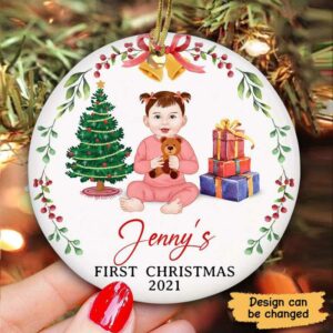 Ornament Baby First Christmas Front View Personalized Circle Ornament Ceramic / Pack 1